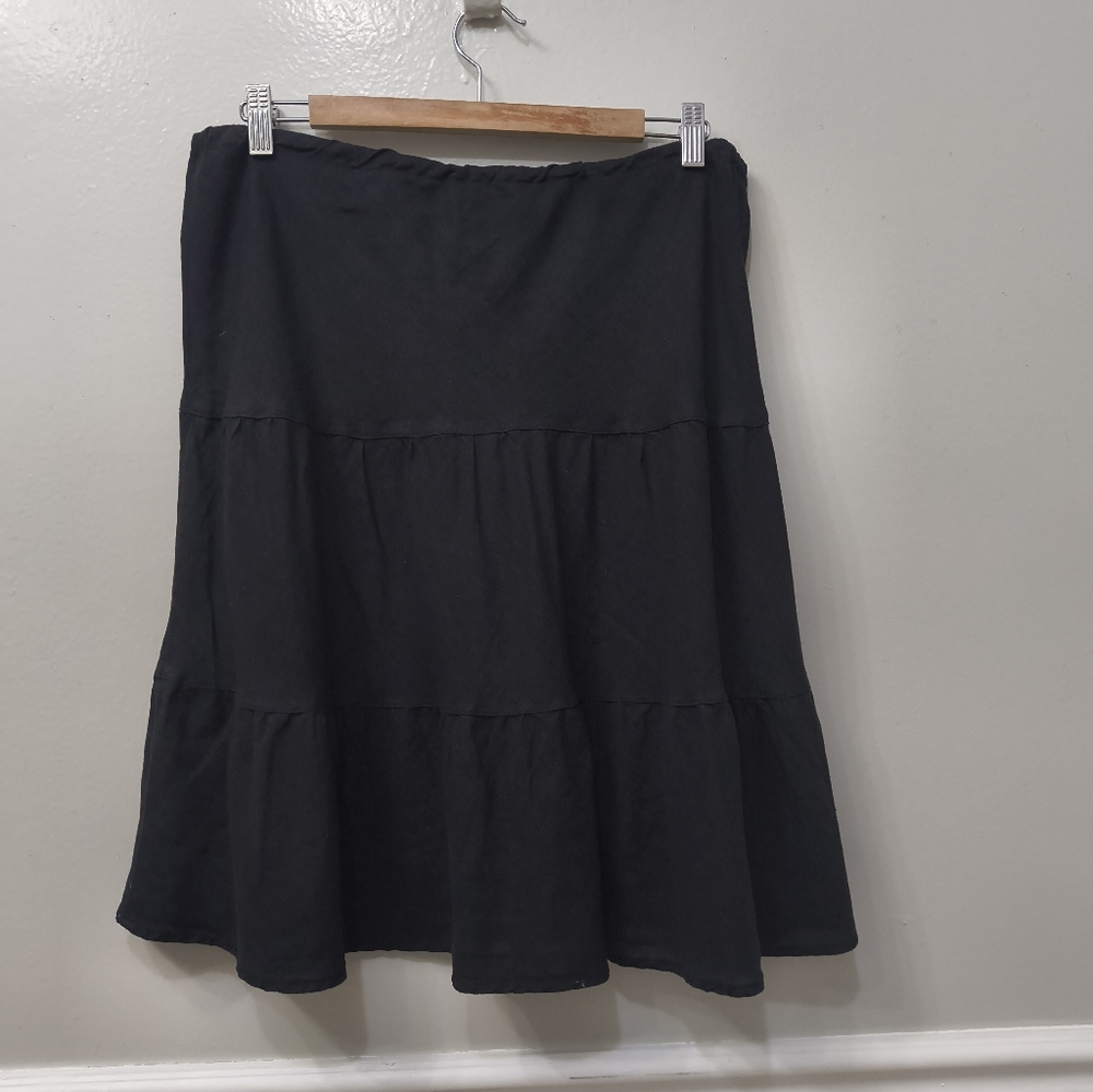 Vtg.Allen Allen Black Tiered 100% Linen Waist Tie Skirt Black XL Minimalist Y2K - Picture 6 of 10